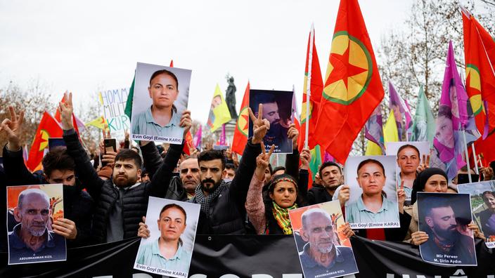 members of the kurdish community gather at the place de la republique square following the shooting, in paris