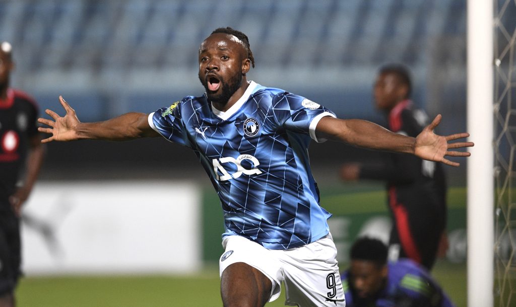 fiston mayele of pyramids celebrates goal during the caf champions league 2024 25 semi final 2nd leg match between pyramids fc and orlando pirates